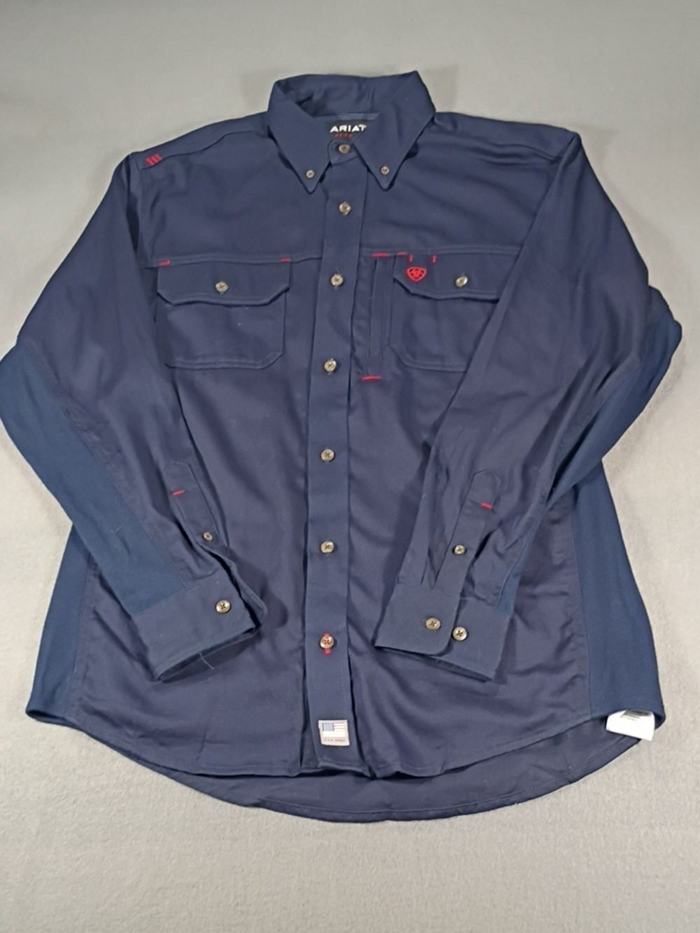 EUC Ariat Men's Flame-Resistant (FR) Solid Vent Work Shirt Navy Sz Medium Work